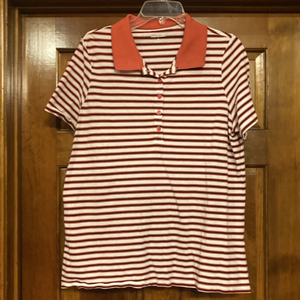 XL Kim Rogers Salmon and White Textured Polo